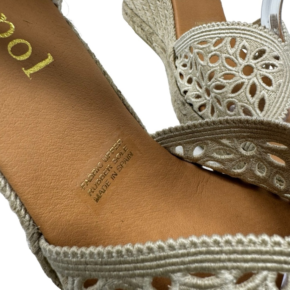 Maypol NEW Crochet Espadrille Wedge Sandals Peep Toe Ankle Wrap Cream Size 41 - Picture 11 of 13